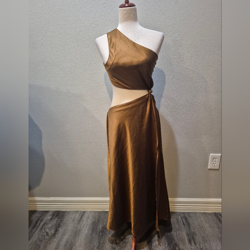 LPA One-Shoulder Bronze Dress Size Medium In Excellent Condition - Picture 2 of 6